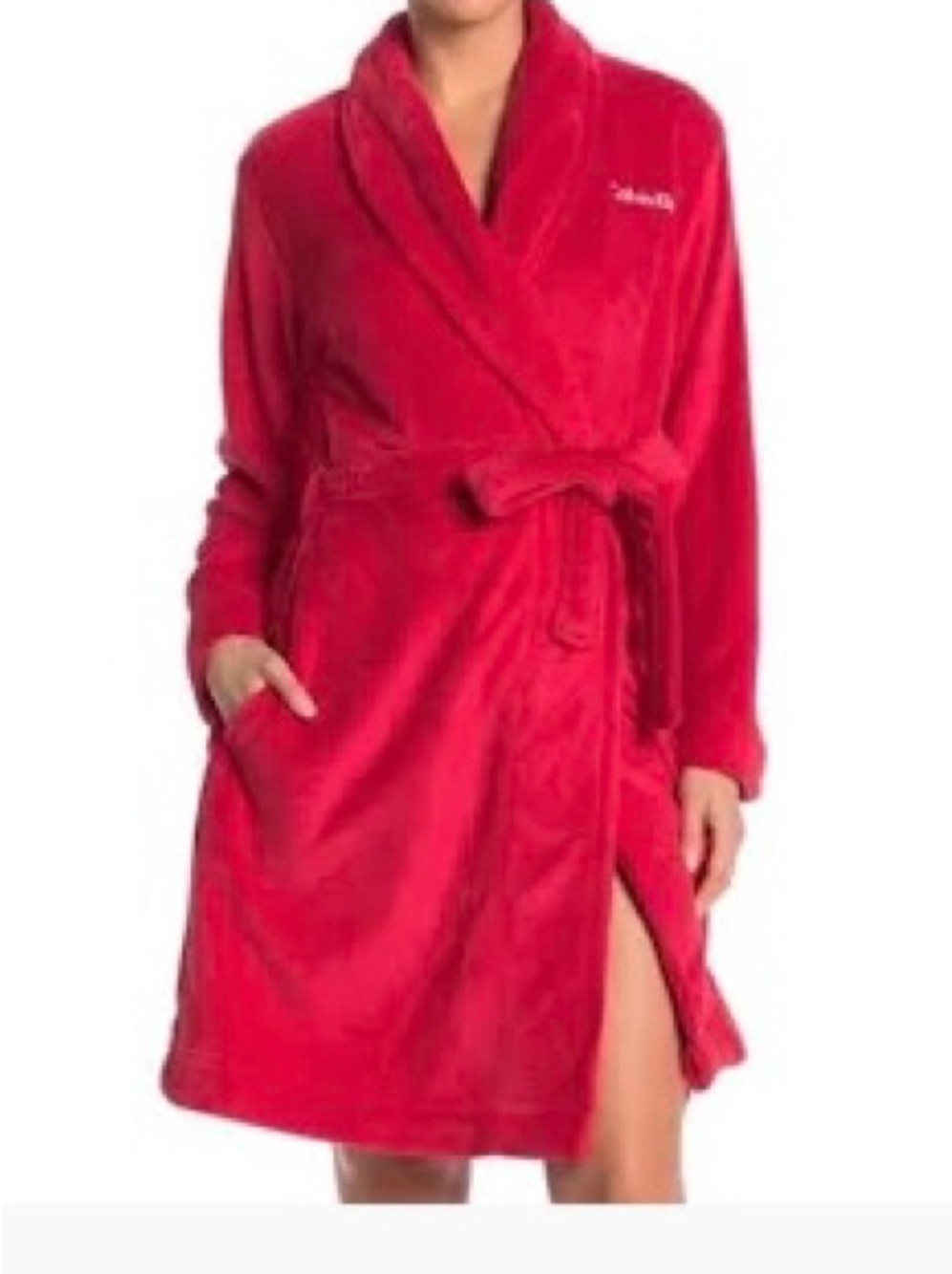 Calvin Klein Plush Red Women's Shawl Collar Robe